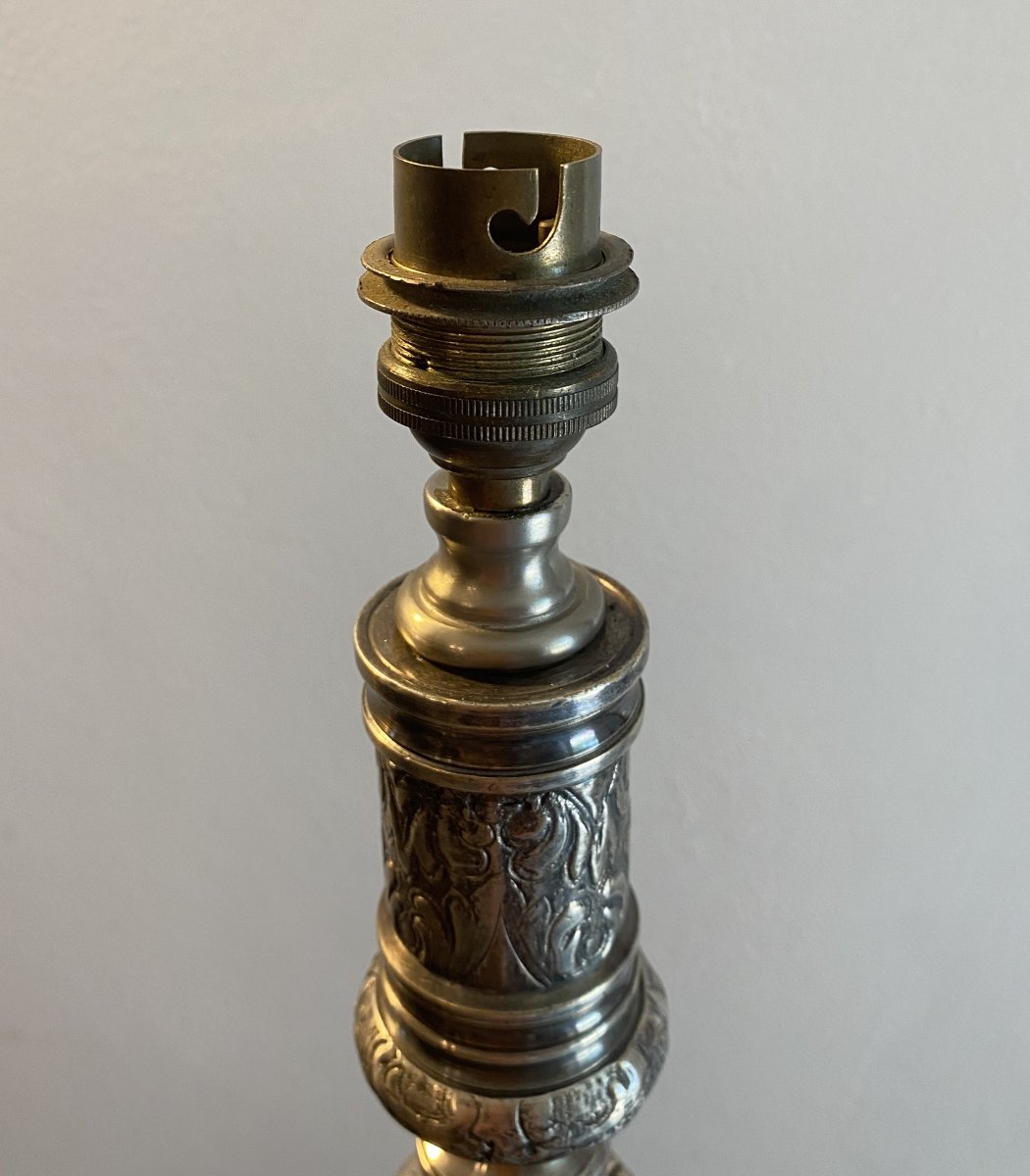Pique cierge monté en Lampe en Métal argenté Fin du XVIII ème-photo-2