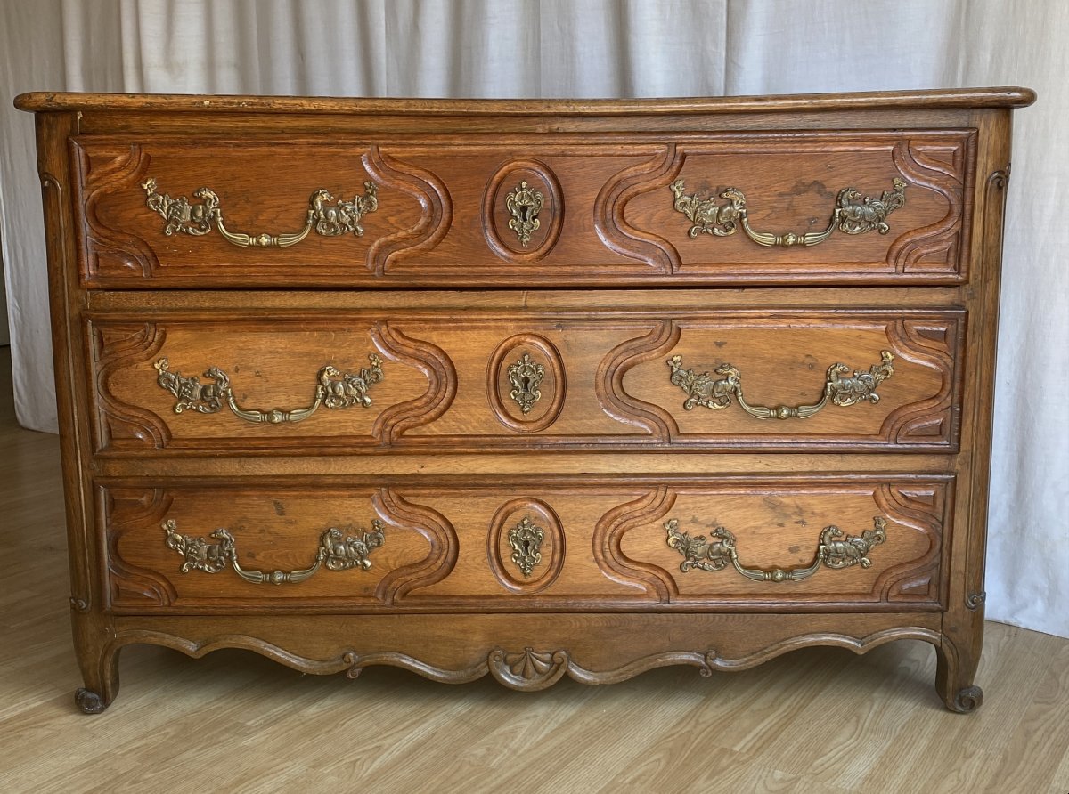 18th-century Louis XV-style Chest Of Drawers In Molded Oak