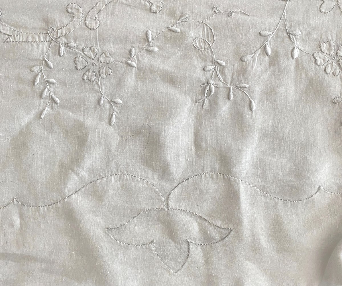 Trousseau Drap, Oreiller, Traversin En Fil De Lin Brodé Aux Anges  XIX ème-photo-1
