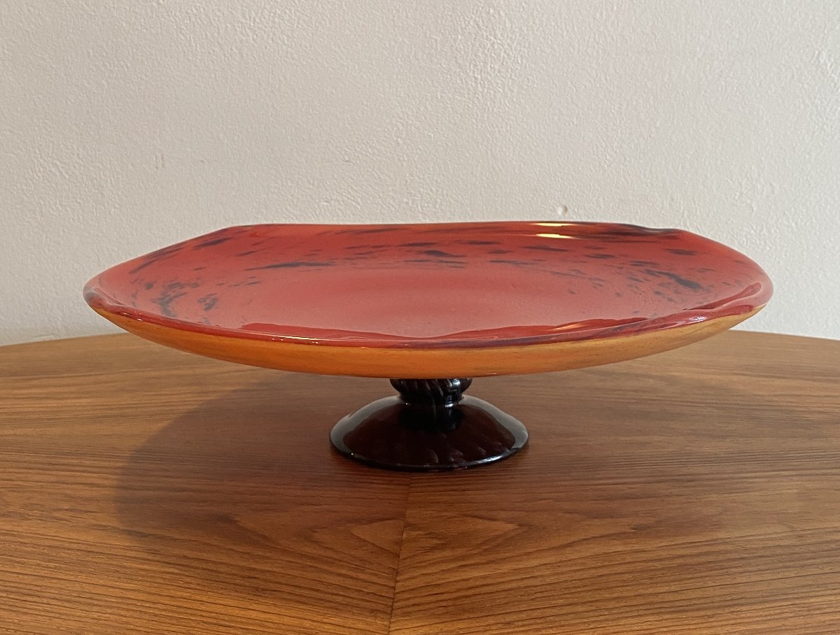 Schneider Le Verre Français  Red And Blue Marble-effect Glass Stemmed Cup, 20th Century