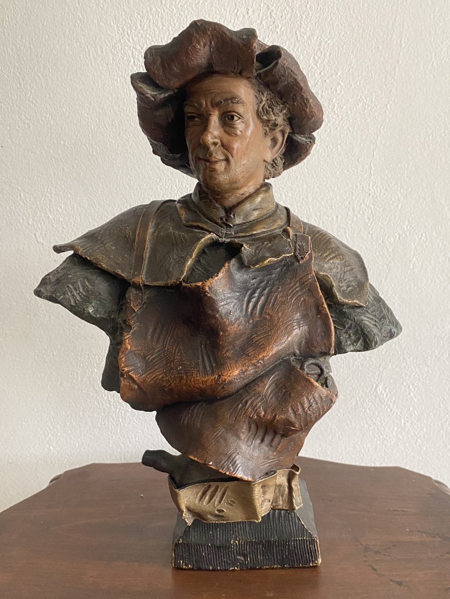 Goldsheider Friedrich, Polychrome Terracotta Bust, 19th Century -photo-4