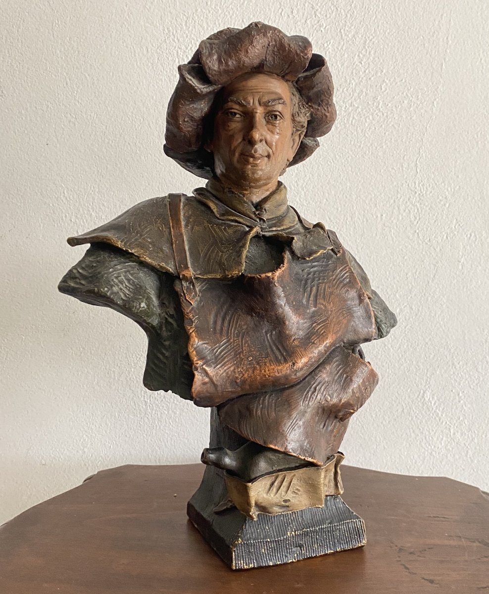 Goldsheider Friedrich, Polychrome Terracotta Bust, 19th Century 