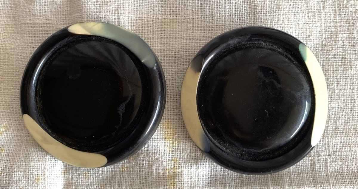 4 Vintage Black-and-white Bakelite Buttons, Art Deco Style-photo-2