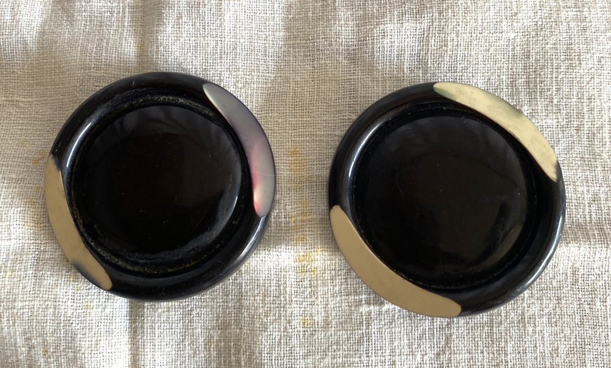 4 Vintage Black-and-white Bakelite Buttons, Art Deco Style-photo-3