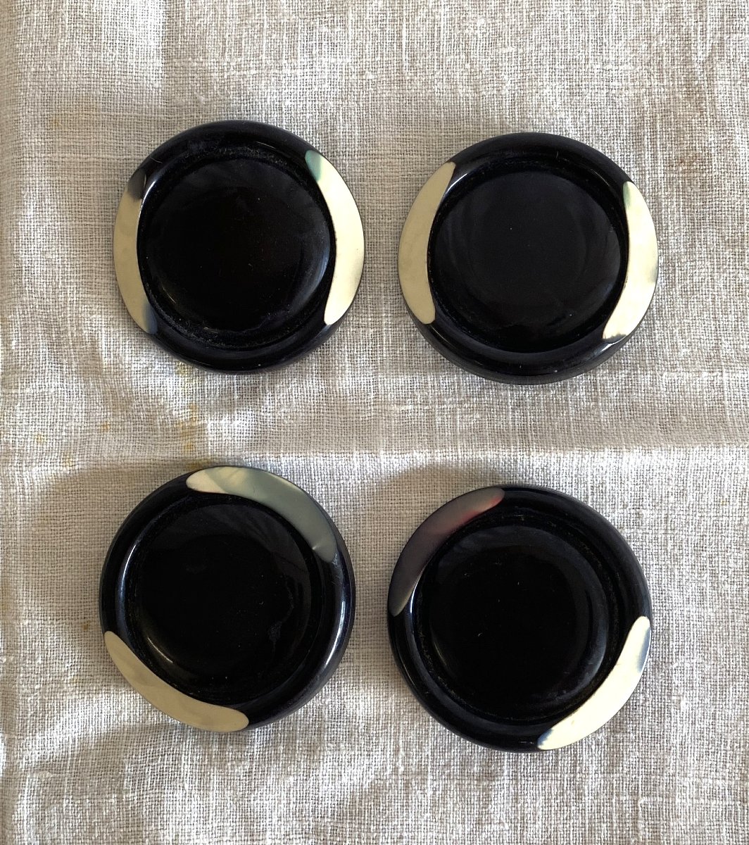 4 Vintage Black-and-white Bakelite Buttons, Art Deco Style-photo-4