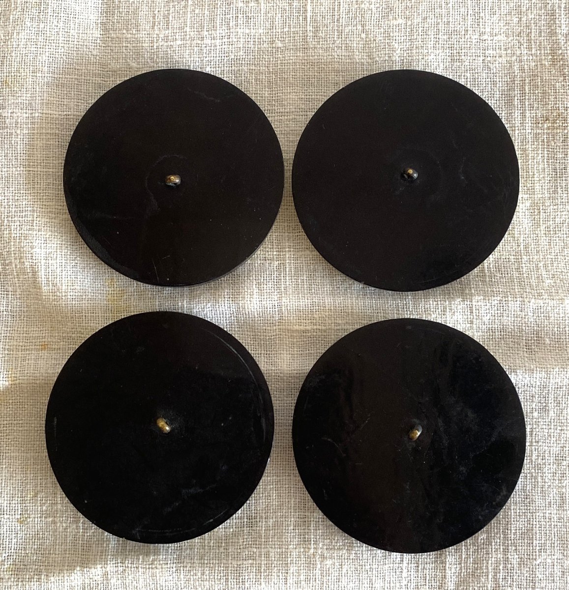 4 Vintage Black-and-white Bakelite Buttons, Art Deco Style-photo-1