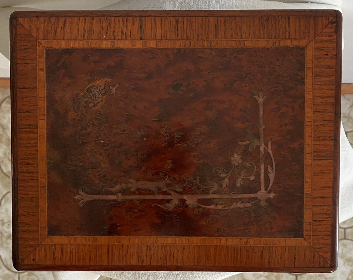 19th-century Marquetry Cigar Cabinet Or Box With 4 Shelves-photo-2