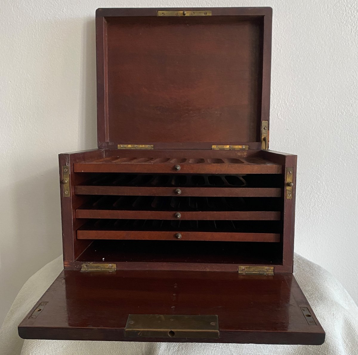 19th-century Marquetry Cigar Cabinet Or Box With 4 Shelves-photo-4