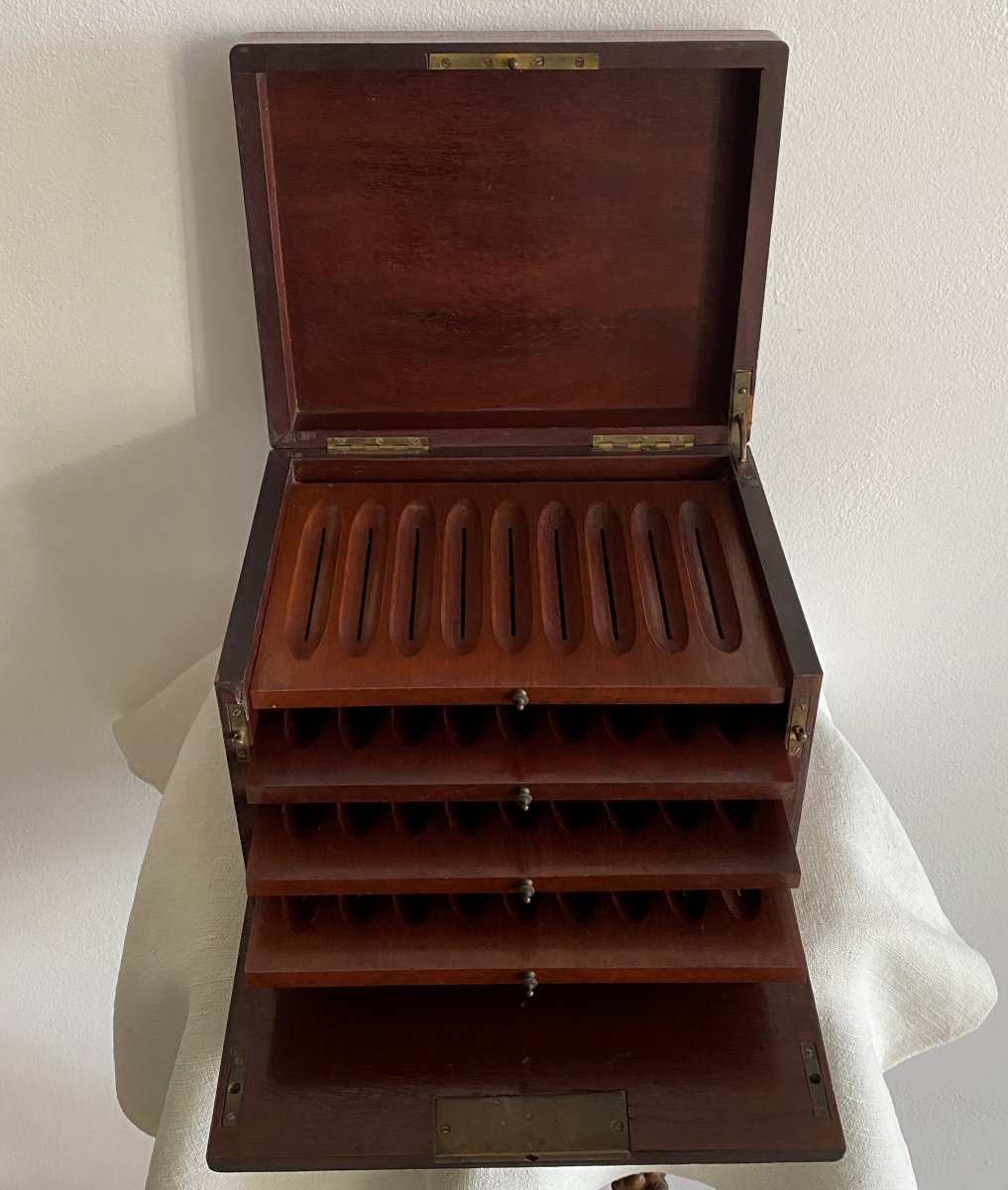 19th-century Marquetry Cigar Cabinet Or Box With 4 Shelves