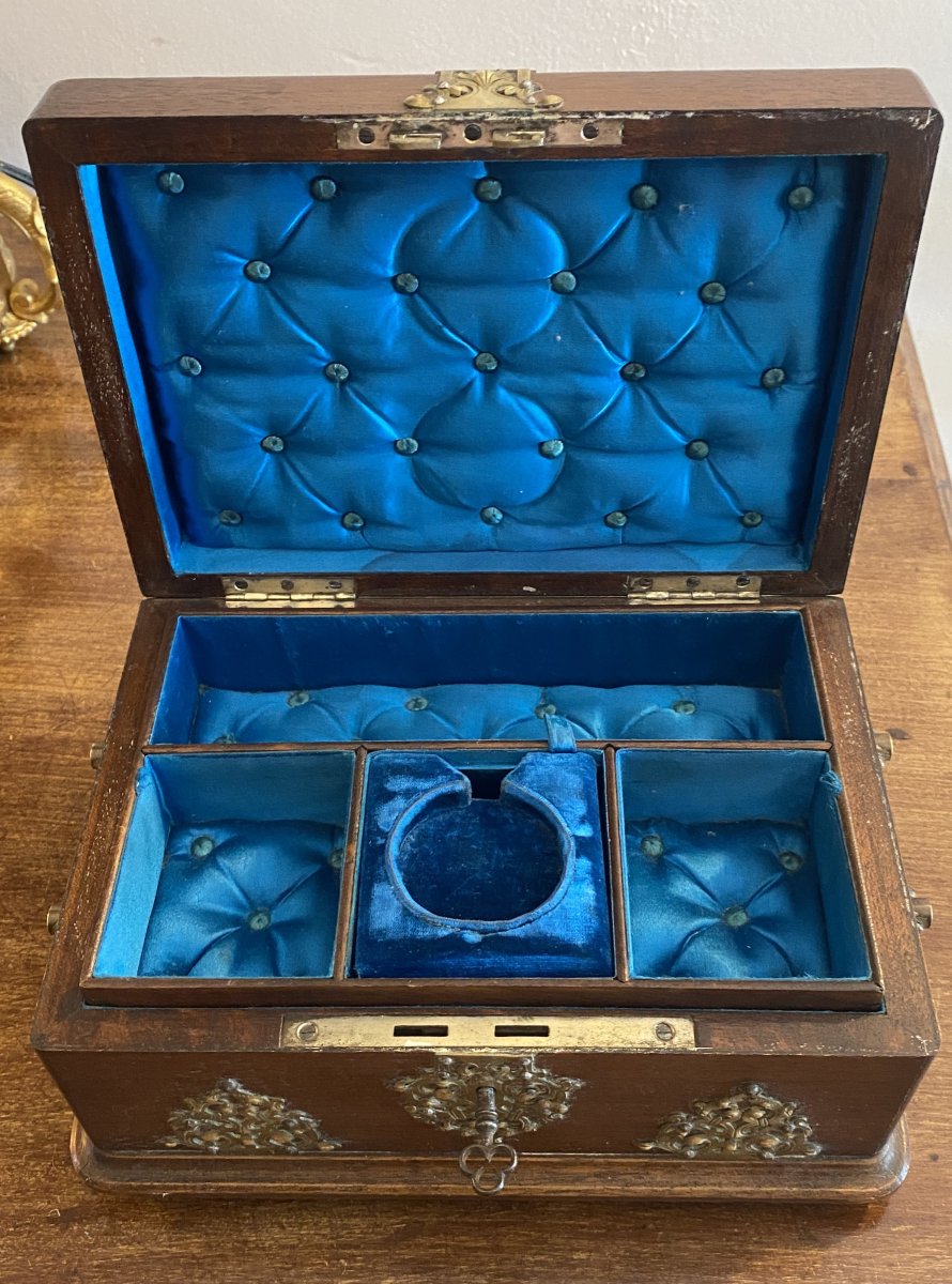 Coffret ou boîte à bijoux Napoléon III en acajou et laiton porte montre XIX ème-photo-3