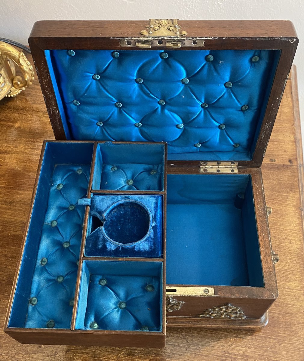 Coffret ou boîte à bijoux Napoléon III en acajou et laiton porte montre XIX ème-photo-4