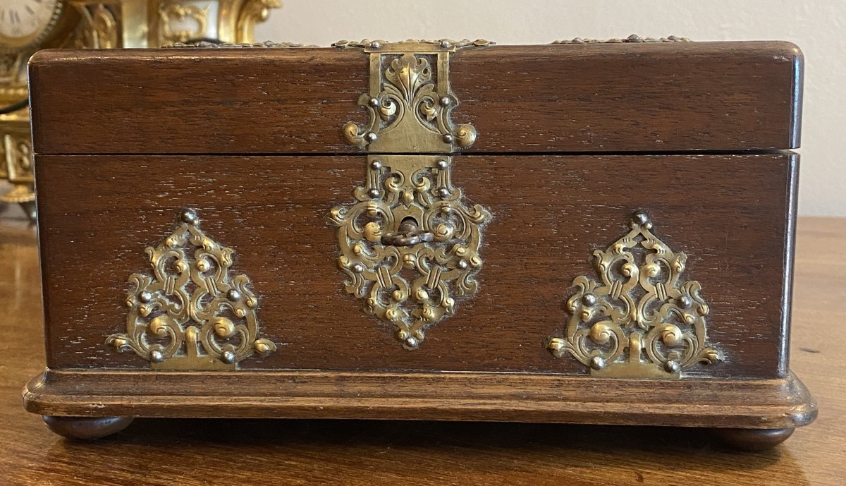 Coffret ou boîte à bijoux Napoléon III en acajou et laiton porte montre XIX ème-photo-2