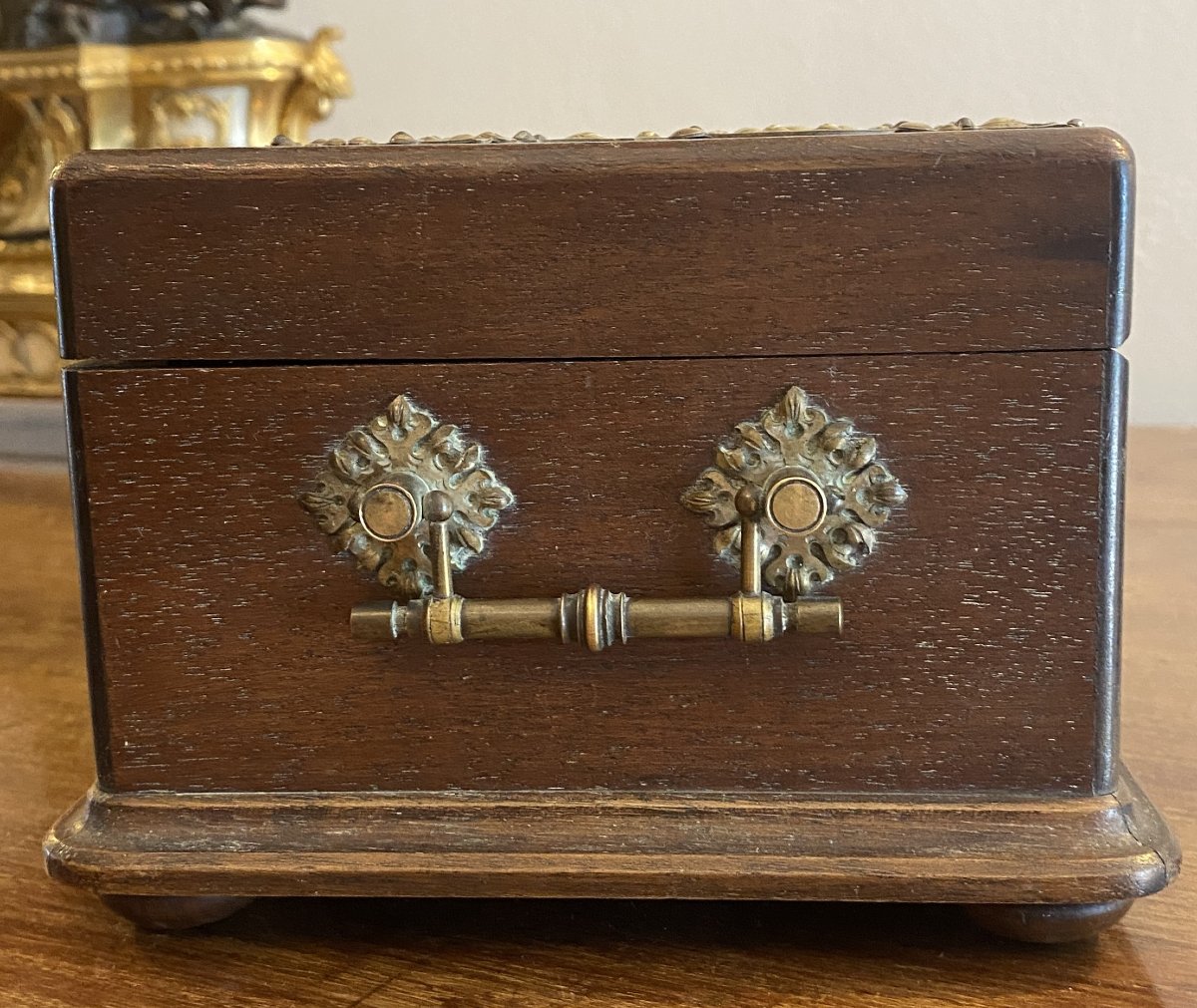 Coffret ou boîte à bijoux Napoléon III en acajou et laiton porte montre XIX ème-photo-3