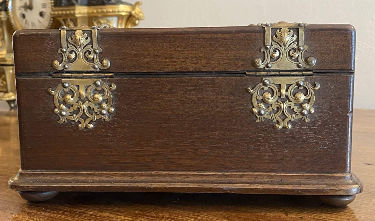 Coffret ou boîte à bijoux Napoléon III en acajou et laiton porte montre XIX ème-photo-4