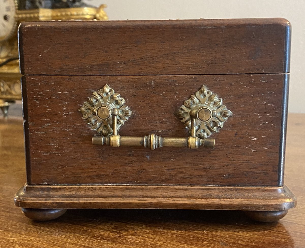 Coffret ou boîte à bijoux Napoléon III en acajou et laiton porte montre XIX ème-photo-5