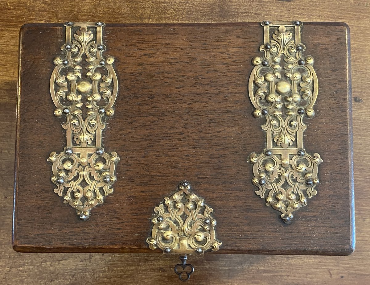Coffret ou boîte à bijoux Napoléon III en acajou et laiton porte montre XIX ème-photo-6