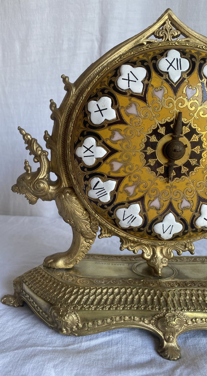 Ferdinand BARBEDIENNE pendule en bronze et cadran émaillé japonisante XIX ème-photo-2