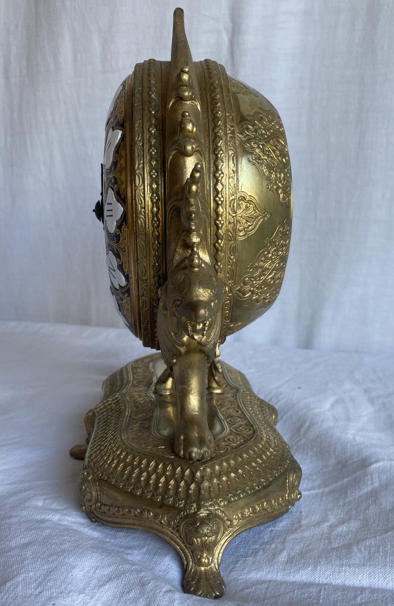 Ferdinand BARBEDIENNE pendule en bronze et cadran émaillé japonisante XIX ème-photo-3