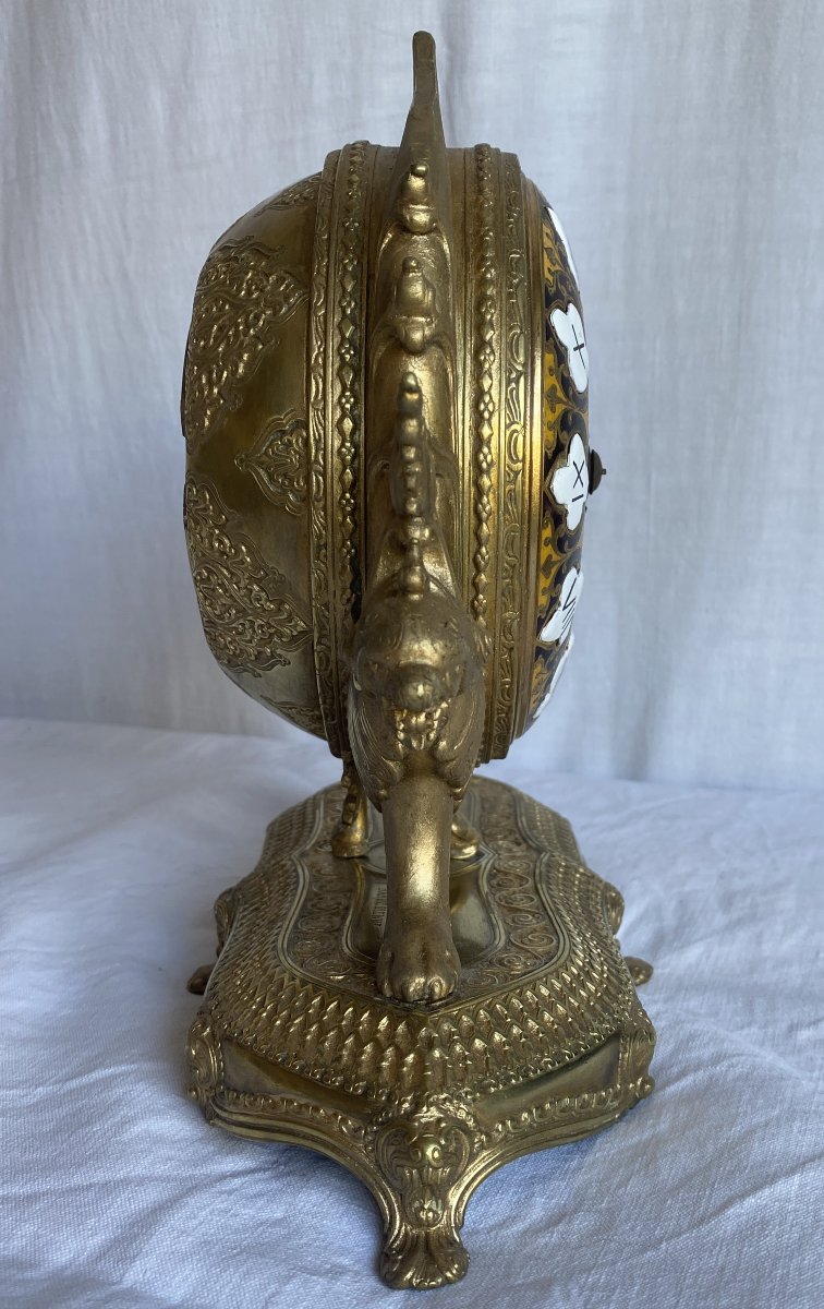 Ferdinand BARBEDIENNE pendule en bronze et cadran émaillé japonisante XIX ème-photo-4
