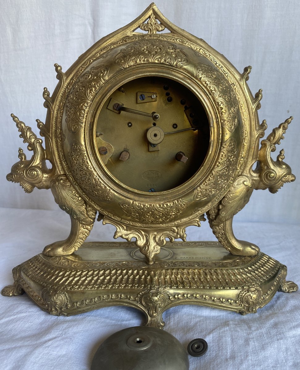 Ferdinand BARBEDIENNE pendule en bronze et cadran émaillé japonisante XIX ème-photo-8