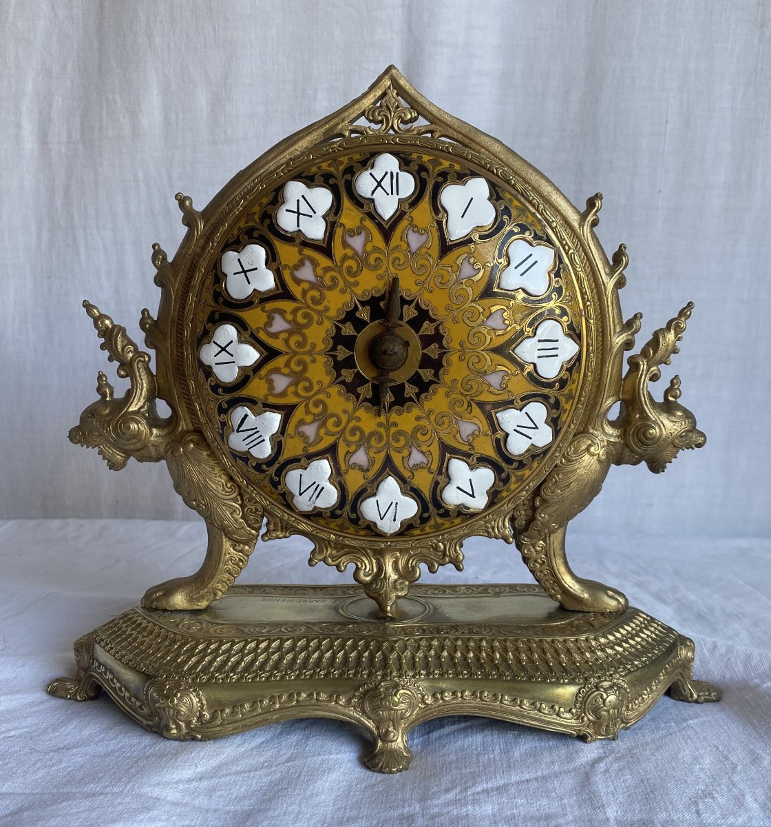 Ferdinand BARBEDIENNE pendule en bronze et cadran émaillé japonisante XIX ème