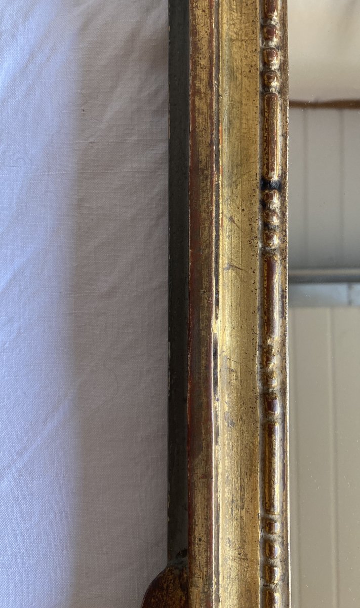 Glace ou Miroir à fronton de style Louis XVI en bois sculpté et doré XIX ème-photo-3