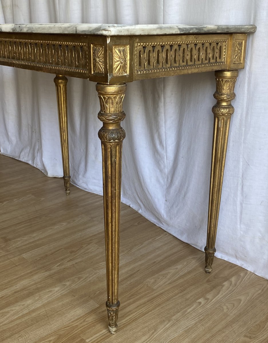 Large Louis XVI Console Table, Carved And Gilded, On Four Legs  18th Century-photo-3