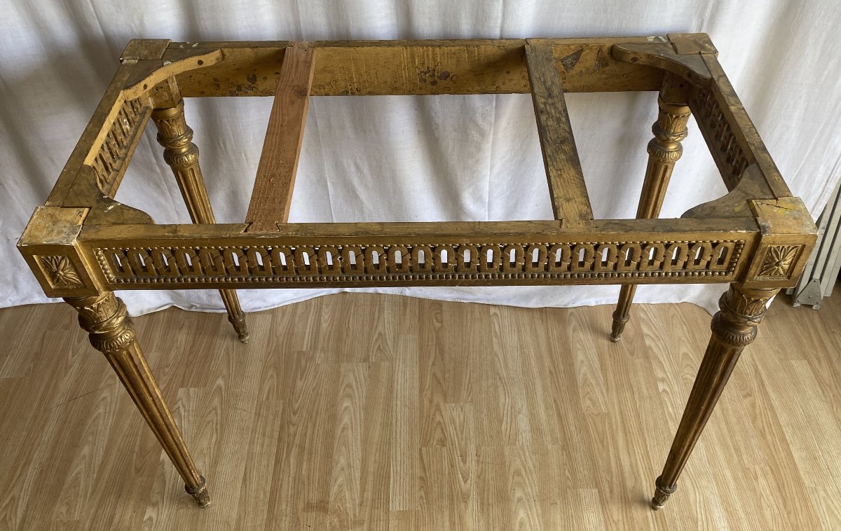 Large Louis XVI Console Table, Carved And Gilded, On Four Legs  18th Century-photo-2