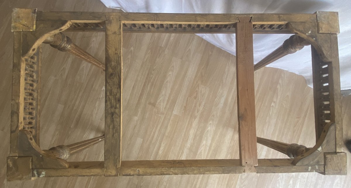 Large Louis XVI Console Table, Carved And Gilded, On Four Legs  18th Century-photo-4