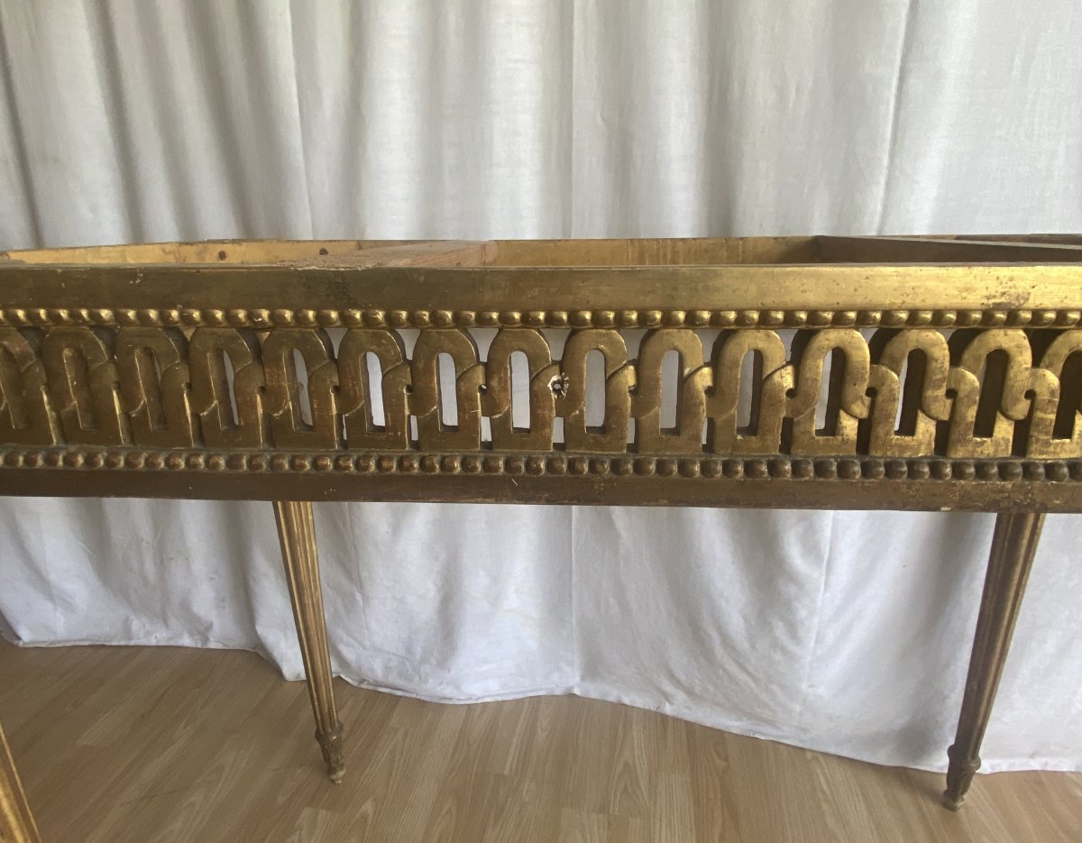Large Louis XVI Console Table, Carved And Gilded, On Four Legs  18th Century-photo-6