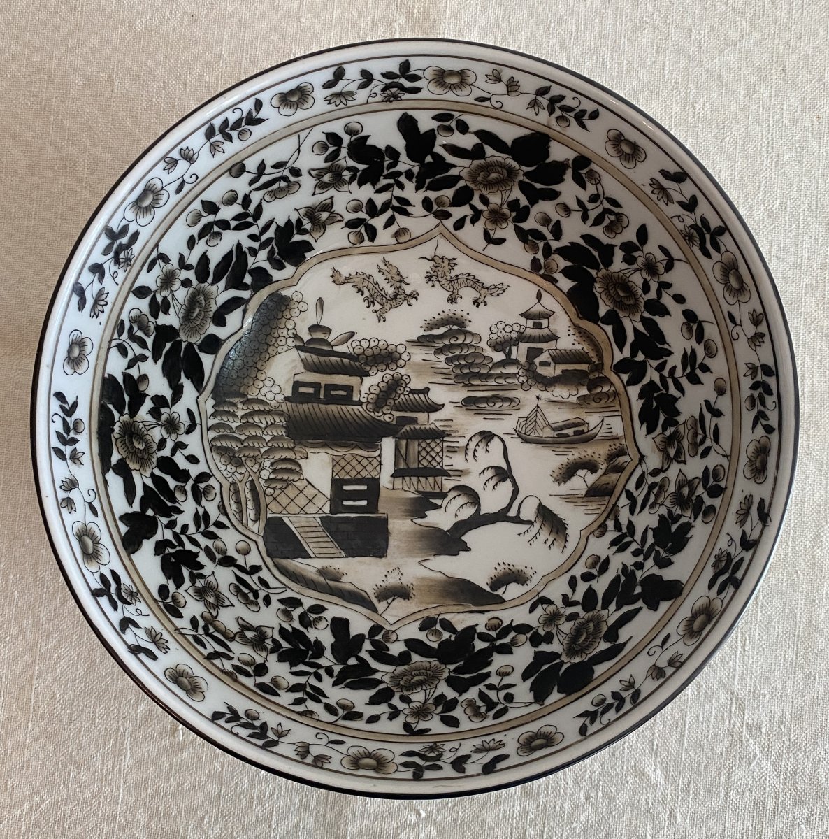 Grand Bol Chinois en porcelaine noir et blanc XX ème-photo-2