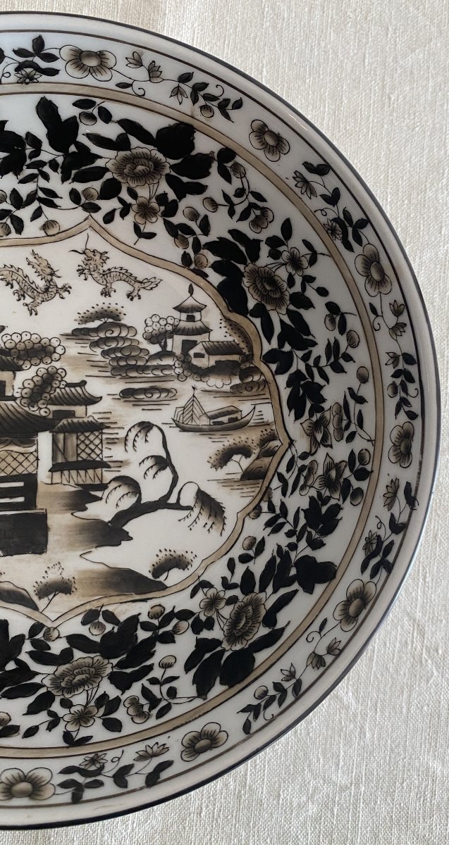 Grand Bol Chinois en porcelaine noir et blanc XX ème-photo-4