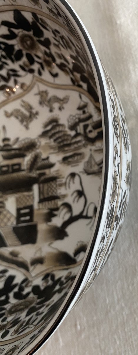 Grand Bol Chinois en porcelaine noir et blanc XX ème-photo-5
