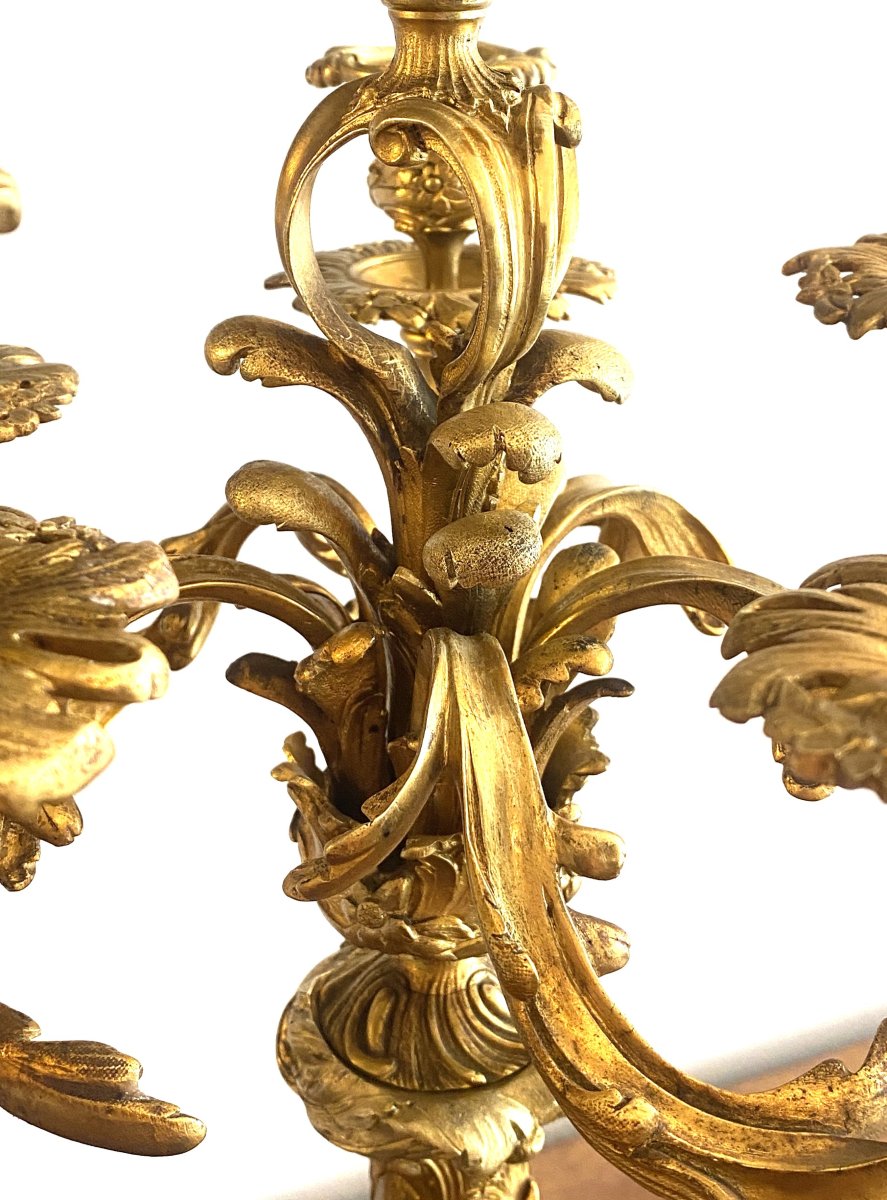 Grande Paire de candélabres Style Louis XV Rocaille en bronze Doré et ciselé   XIX ème-photo-2
