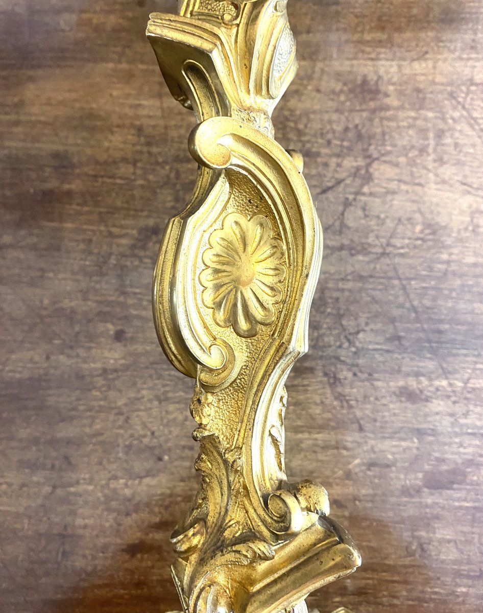 Grande Paire de candélabres Style Louis XV Rocaille en bronze Doré et ciselé   XIX ème-photo-7