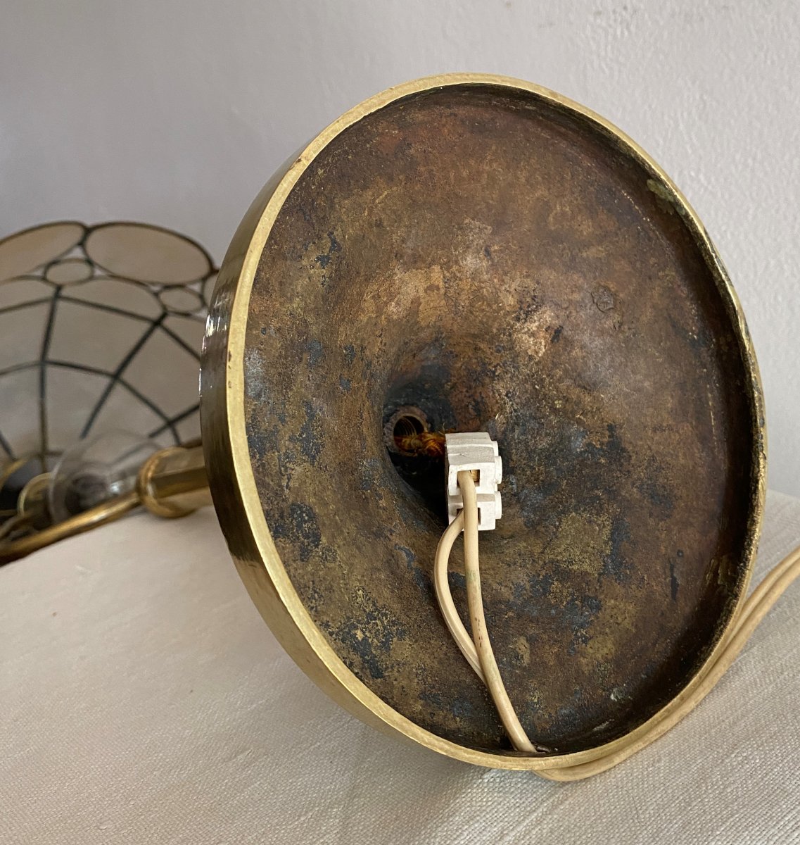 Lampe à Poser Art Nouveau En Bronze Et Nacre  XX ème-photo-3