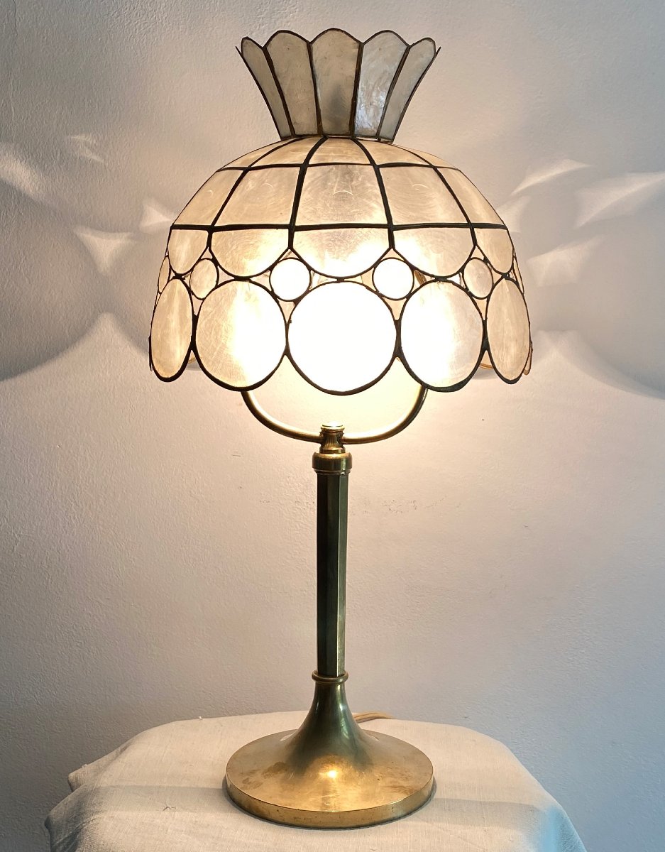 Lampe à Poser Art Nouveau En Bronze Et Nacre  XX ème