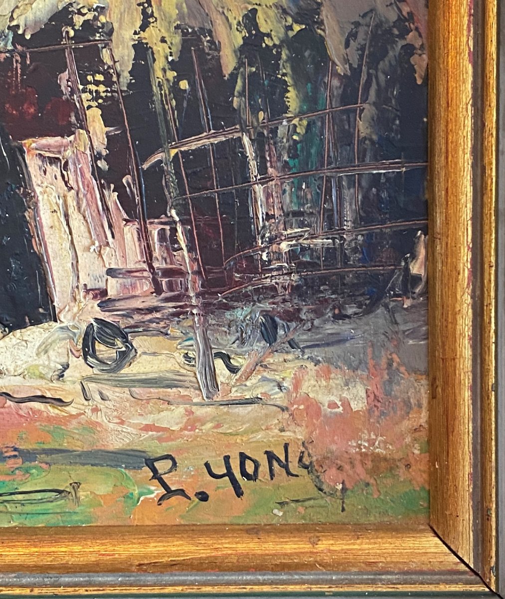 Oil Painting On Hardboard: Scene From African Life, 20th Century-photo-1