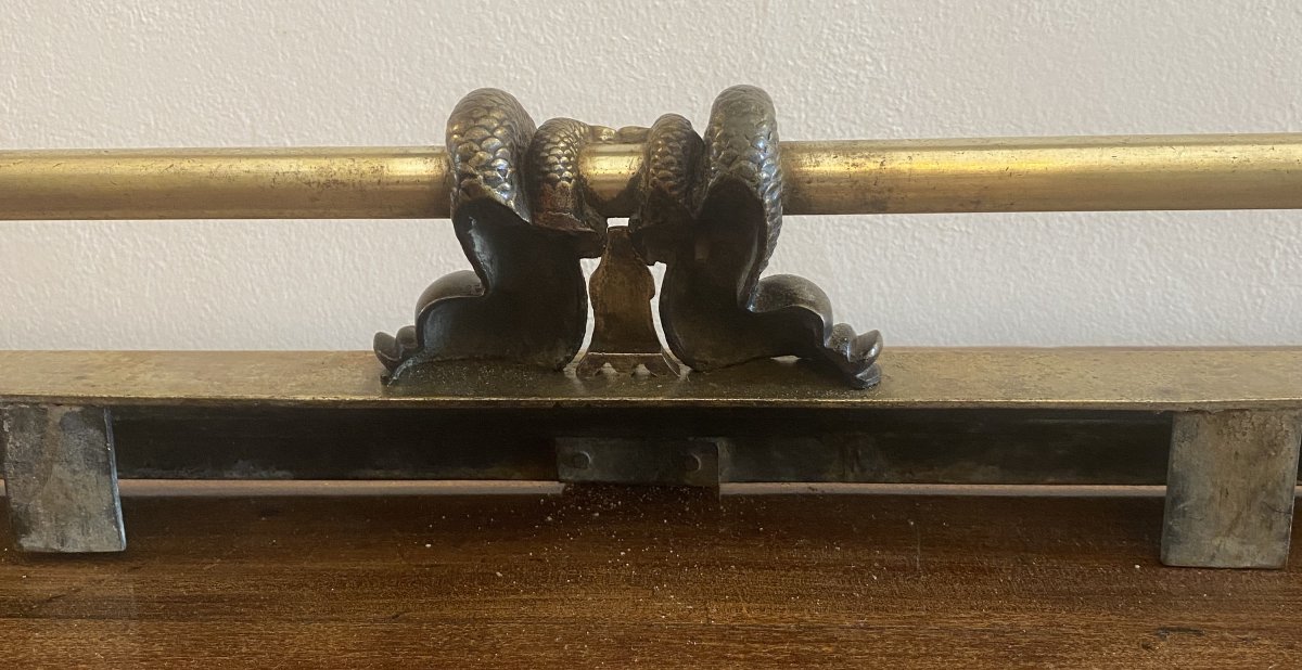19th-century Bronze And Brass Mantelpiece Or Fireplace Surround Decorated With Cats And Fish-photo-4