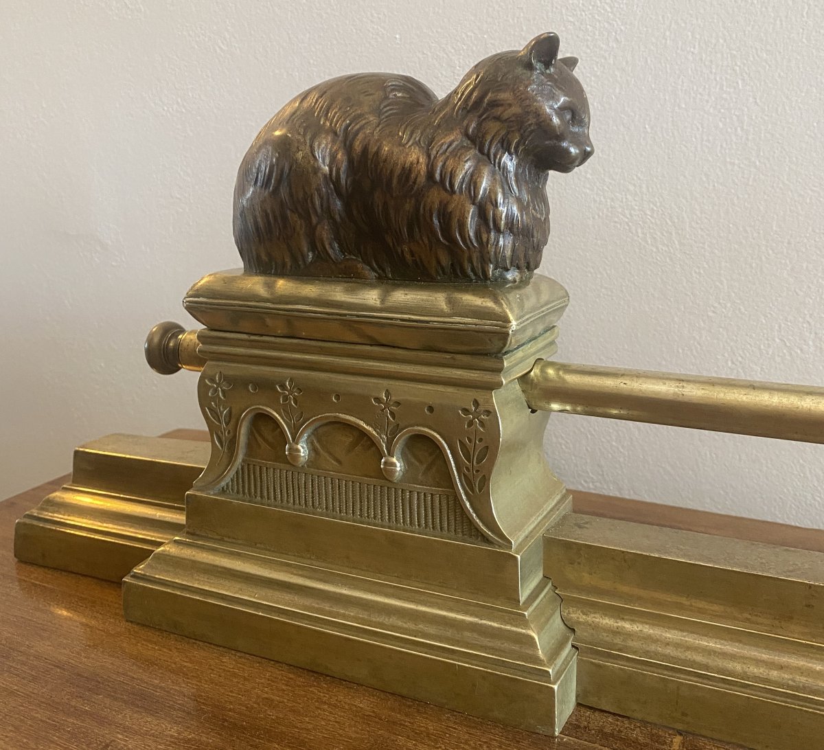 19th-century Bronze And Brass Mantelpiece Or Fireplace Surround Decorated With Cats And Fish