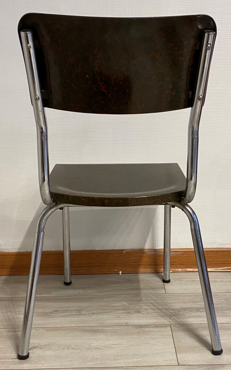 Herbst René, 4 Art Deco Chairs In Chrome And Bakelite, 20th Century-photo-3