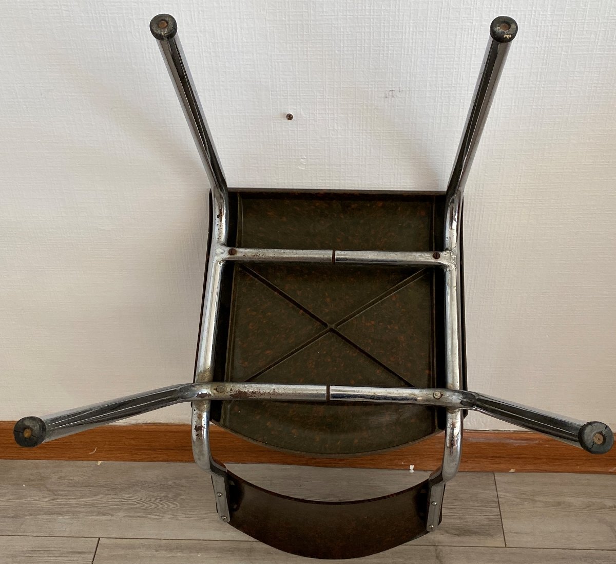 Herbst René, 4 Art Deco Chairs In Chrome And Bakelite, 20th Century-photo-1