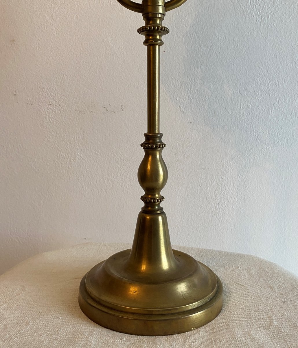 Lampe à Poser En Bronze avec perles et Fleurs En Verre multi couleur XX ème-photo-4