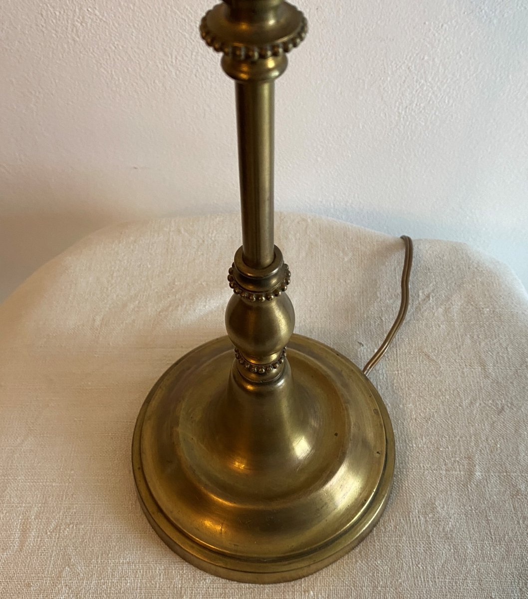 Lampe à Poser En Bronze avec perles et Fleurs En Verre multi couleur XX ème-photo-3