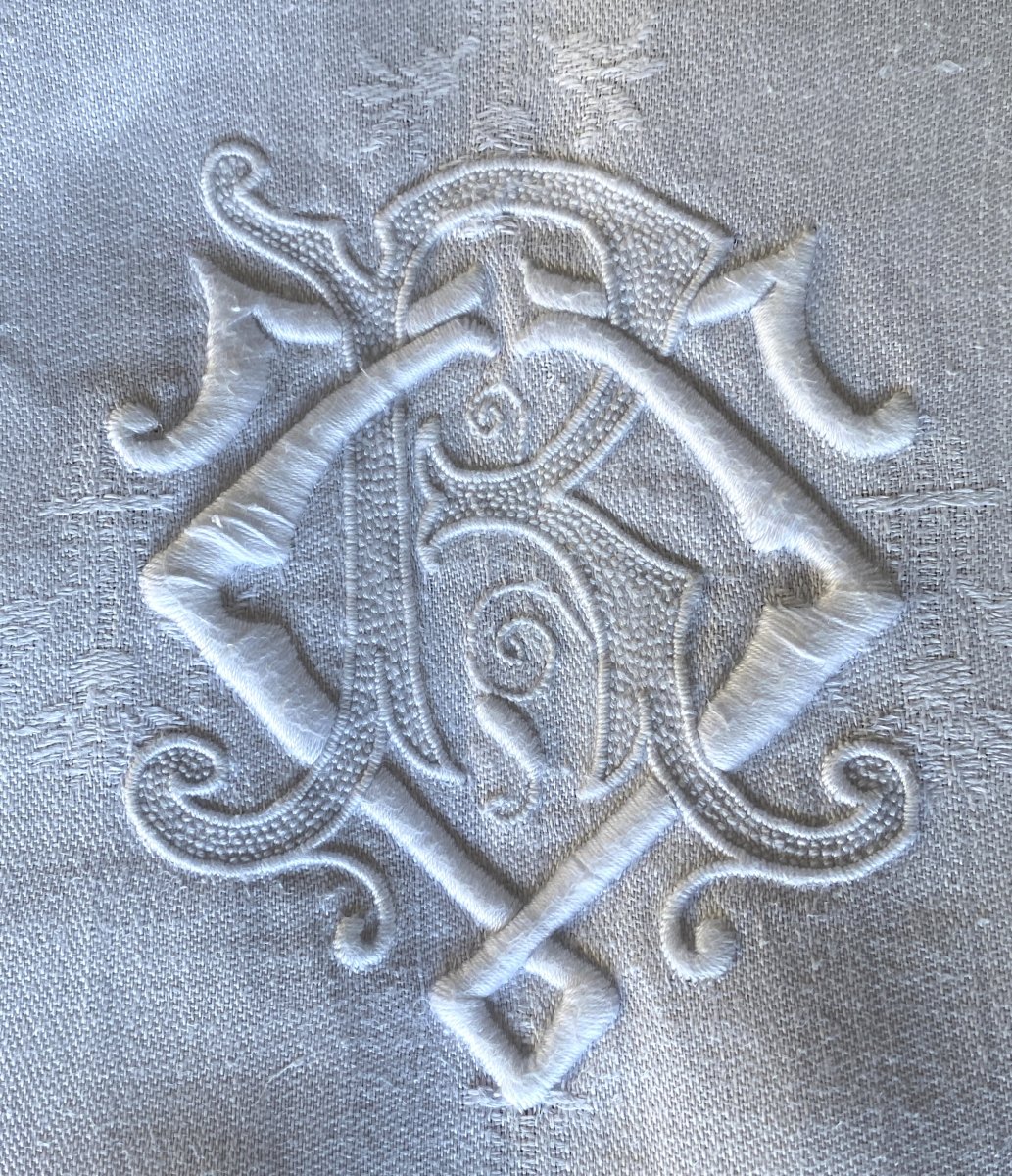 Extra-large Vintage Linen Dinner Tablecloth, 440 X 210 Cm, With A Thistle Design-photo-3