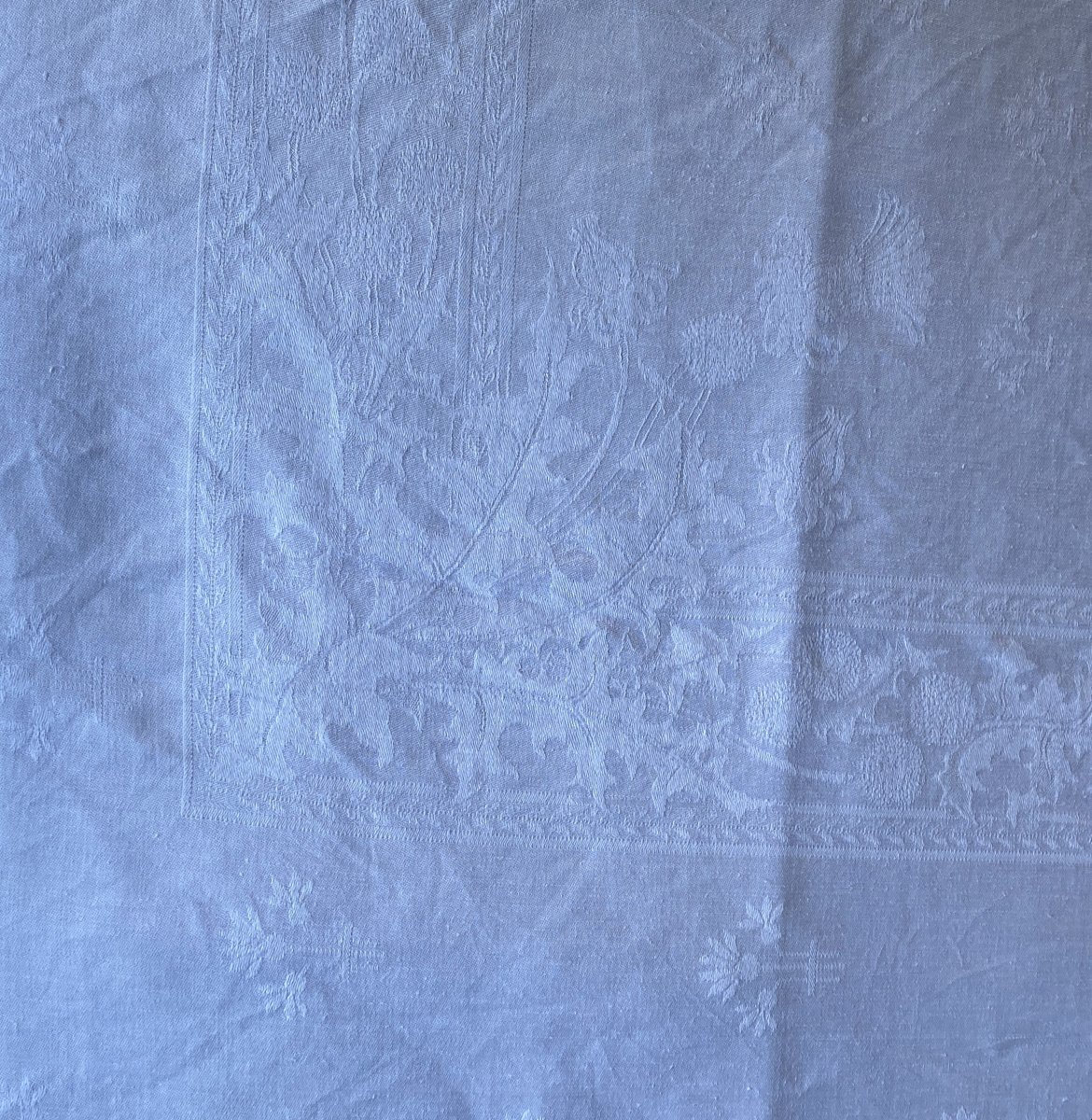 Extra-large Vintage Linen Dinner Tablecloth, 440 X 210 Cm, With A Thistle Design-photo-4