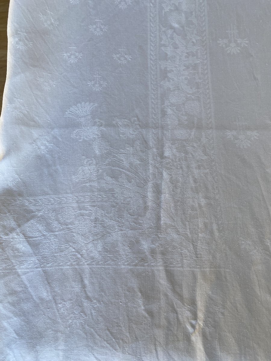 Extra-large Vintage Linen Dinner Tablecloth, 440 X 210 Cm, With A Thistle Design-photo-2