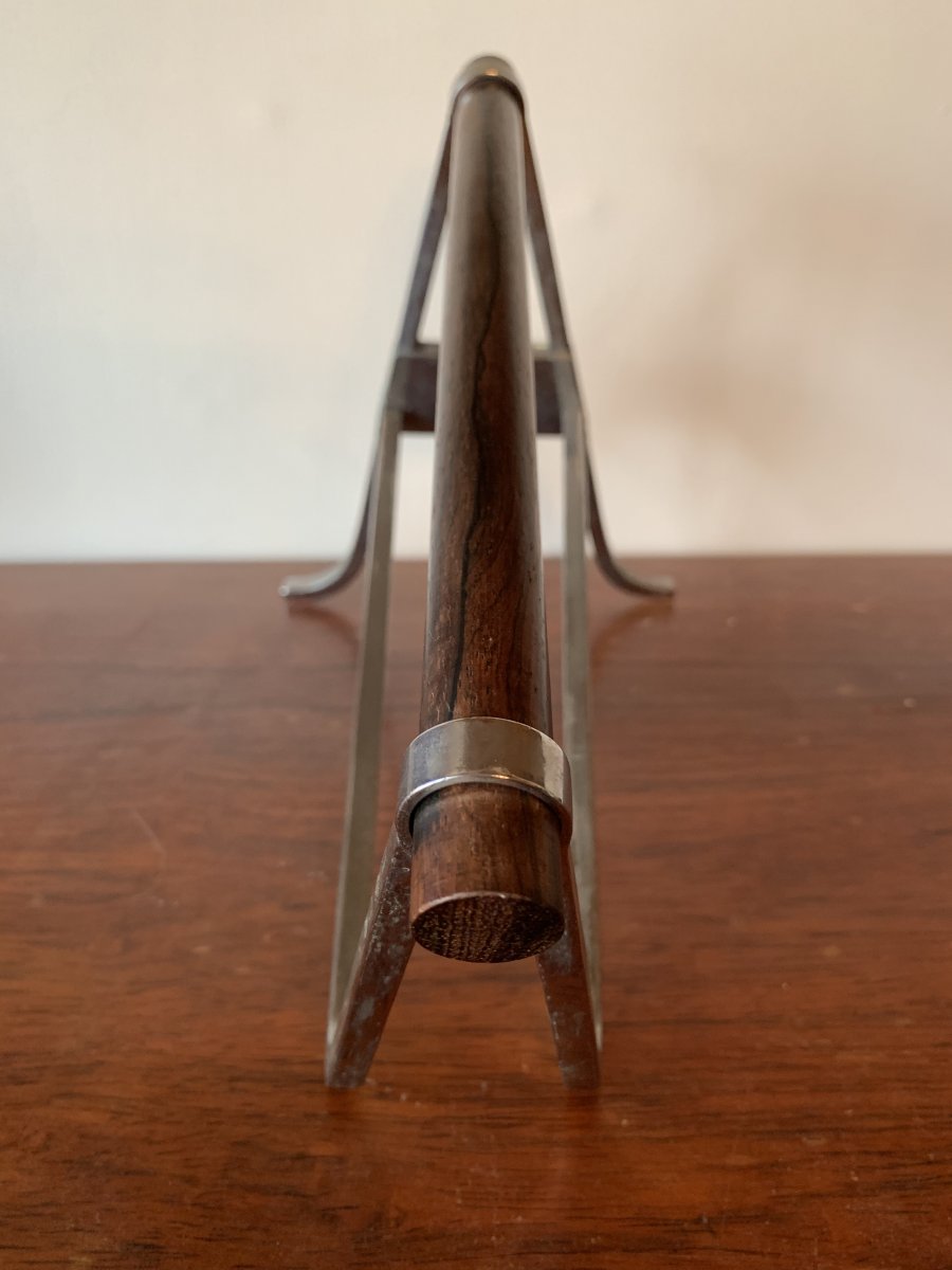 Jacques Adnet 1900 - 1984 Bottle Holder In Rosewood And Chrome-photo-3