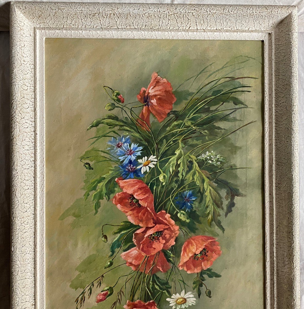 Table Oil On Canvas Bouquet Of Country Flowers Of The Twentieth-photo-3