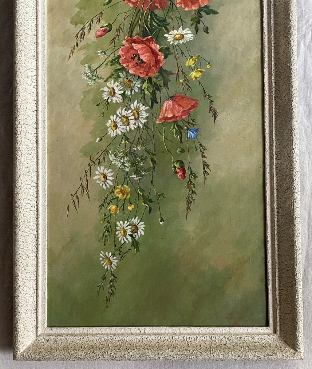 Table Oil On Canvas Bouquet Of Country Flowers Of The Twentieth-photo-4